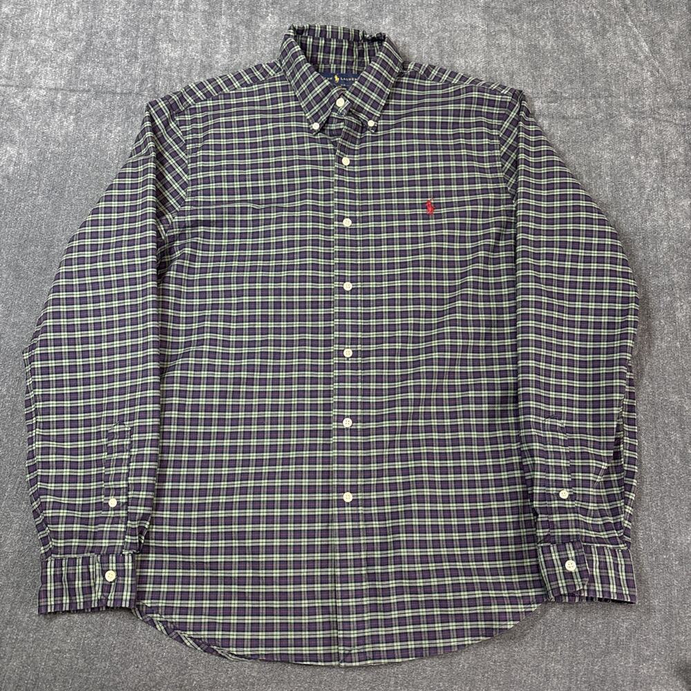 Polo Ralph Lauren Mens L Plaid Pony Embroidered Slim Fit Stretch Oxford